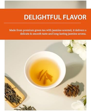 TeeLux Jasmine Green Tea Loose Leaf, Natural Premium Jasmine Chun Hao with Pleasant Aroma, Hot & Iced Tea, 8.8 Ounce