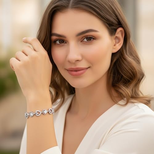 Tennis Bracelets for Women 14K Gold/White Gold Plated 5mm Round Heart Shape Cubic Zirconia Bracelets Trendy Dainty Rhinestone Bracelet Jewelry Gifts for Her Mom Wife