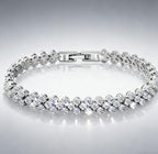 2-Pack 925 Sterling Silver Rhinestone Tennis Bracelets for Women, Vintage Couples Hollow Wavy Design Bangles with Secure Clasp, Elegant Jewelry for Wedding, Party, Evening Wear