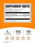 BulkSupplements.com L-Glutamine Powder - Glutamine Supplement, for Recovery & Gut Health - Unflavored & Gluten Free, 5g (5000mg) per Serving, 500g (1.1 lbs) (Pack of 1)