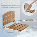 Folding Shower Seat, 16" Foldable Shower Chair Wall Mounted for Inside Shower, Stainless Steel & Hdps Wood Fold Down Shower Bench for Elderly and Disabled - 400lbs