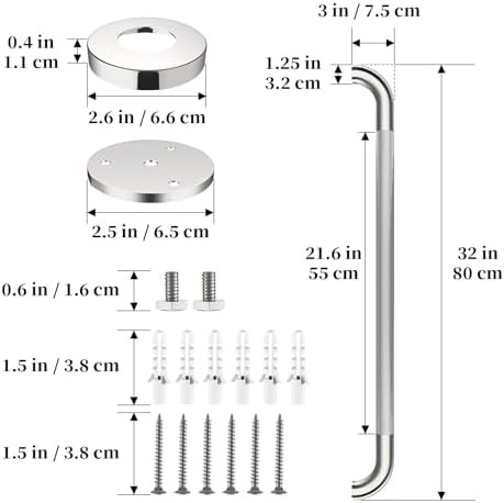 Polished Chrome Grab Bar 32 Inch, iHansee Anti-Slip Bathroom Grab Bar w/Knurled Grip, Stainless Steel Safety Handrail for Toilet Bathtub, Wall Mounted Shower Handle Handicap Bars for Senior Elderly