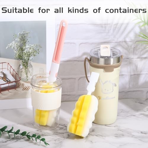 4 Pcs Bottle Brush Sponge, Cup Water Bottle Sponge Brush Cleaner, Detachable Cleaning Brushes for Cleaning with Handle for Baby Glasses Mugs(4Pcs+2 Heads)