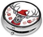 (Funny Christmas Moose) Round Pill Box,3 Compartment Pill Box Mini Decorative Pocket Purse Portable Travel Medicine Tablet Vitamin Holder Organizer Pill Case