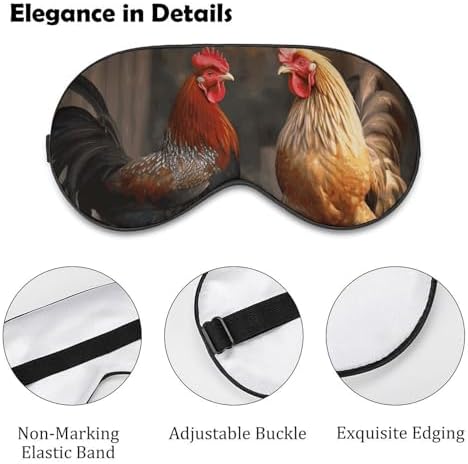Rooster and Chicken Sleep Mask for Women Men, Soft Eye Mask with Adjustable Strap for Sleeping, Light Blocking Travel Blindfold for Nap Comfortable Eye Cover for Home Office