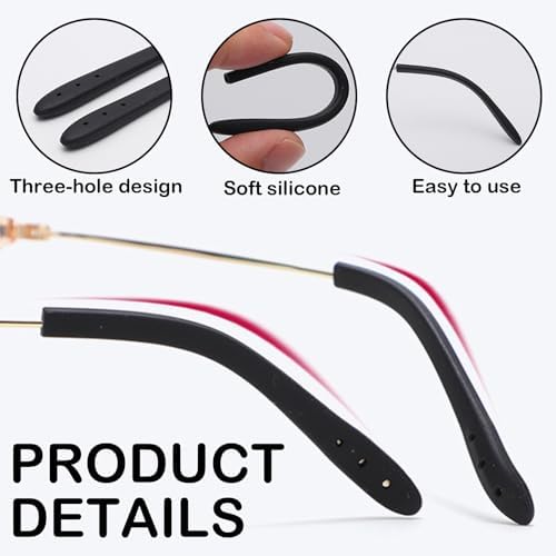 20 Pairs Temple Tips for Eyeglasses, Comfort Silicone Eyeglass Arm Covers, Replacement Ear Pieces for Glasses Black
