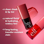 e.l.f. Sheer For It Blush Tint, Multi-Use, Long-Lasting Lip & Cheek Makeup, Creates A Natural Flush Finish, Vegan & Cruelty-Free, Left On Red