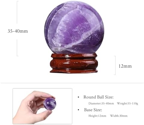 SUNYIK Natural Amethyst Ball Sphere with Wood Stand Polished Stone Orb for Divination Meditation Feng Shui Home Office Desk Decor, 1.3-1.5"(35-40mm)
