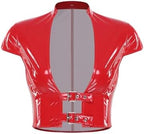 Womens Glossy Leather Crop Tops Wet Look Latex Corset Bustier Adjustable Buckles Tank Tops