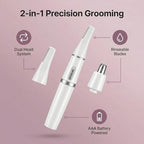 Nose Hair Trimmer for Women Men,Ear and Nose Trimmer for Eyebrow & Facial Hair Removal,Painless Dual Blades, Waterproof, Compact for Travel Nasal Hair Cutter, Battery Not Included,White
