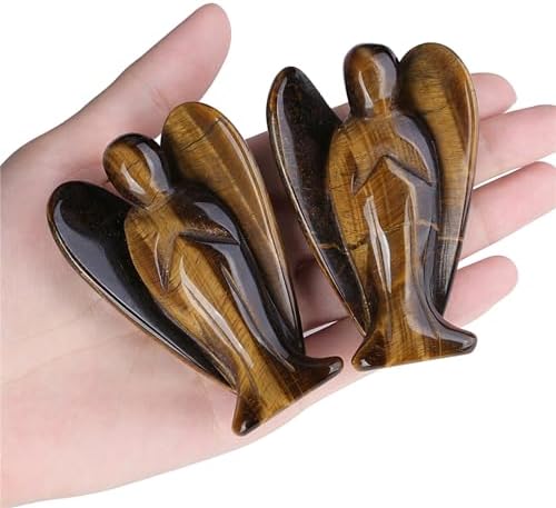 YATOJUZI 3" Tiger's Eye Angel Decor Big Hand-Carved Angels Guardian Sculpture Statue Figurines Natural Crystal Stones and Healing Crystals Cute Home Room Office Desk Decoration Wisdom Gifts for Women