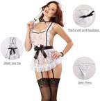 ROSVAJFY Women Sexy Maid Cosplay Lingerie Outfit French Naughty Servant Costume Sheer Lace Teddy Bodysuit Babydoll Apron Fancy Dress