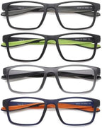 4 Pack Sport Reading Glasses for Women & Men, Computer Blue Light Blocking Comfort Fit Anti-Glare Readers