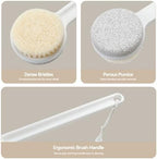 Foot Pumice Stone for Feet, 2 in 1 Foot Pumice Scrubber for Wet or Dry Brushing, Dead Skin Remover, Long Handle Foot Cleaning Brush for Senior, Pregnant, Disabled, or Injured, Box Packed(White)