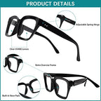 Retro Oversized Reading Glasses for Women, Blue Light Blocking Ladies Computer Readers Spring Hinge Square Frame