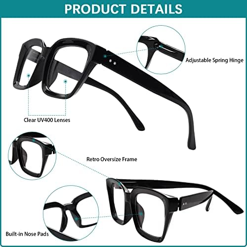 Retro Oversized Reading Glasses for Women, Blue Light Blocking Ladies Computer Readers Spring Hinge Square Frame