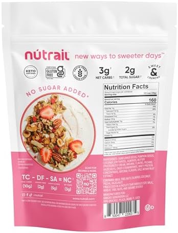NuTrail Nut Granola Cereal, Vanilla Strawberry, No Sugar Added, Keto, Low Carb, Gluten Free, Grain Free, Healthy Breakfast 8 oz. 1 Count