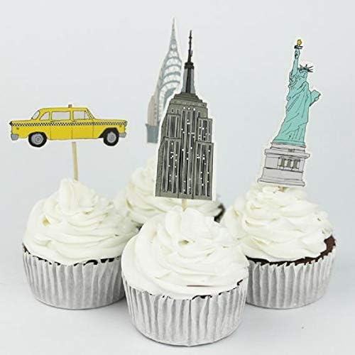 Flairs New York Happy Birthday Decorations Cup Cake Toppers Party Props (Pack of 24 Cup Cake Toppers, New York City Theme)