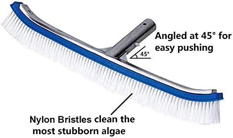 Swimming Pool Wall & Tile Brush,18" Heavy Duty Vinyl Polished Aluminum Back Cleaning Brush Head Designed for Cleans Walls, Tiles & Floors, Nylon Bristles Brush Head with EZ Clips (Pole not Included)