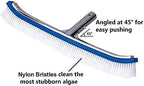 Swimming Pool Wall & Tile Brush,18" Heavy Duty Vinyl Polished Aluminum Back Cleaning Brush Head Designed for Cleans Walls, Tiles & Floors, Nylon Bristles Brush Head with EZ Clips (Pole not Included)