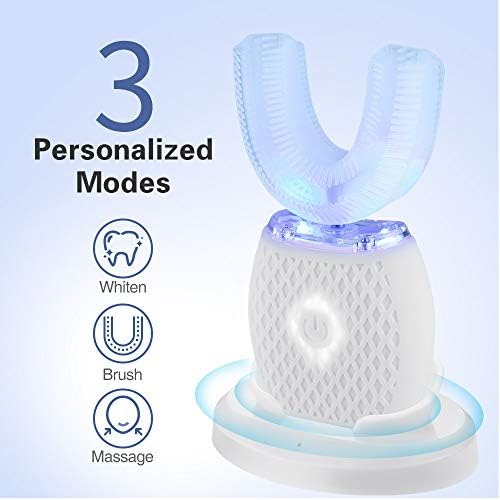 Ultrasonic Automatic Toothbrush, Ultrasonic U-Shaped Toothbrushes for Adult, 360° Mouth Cleaning, Electric ToothBrush with Automatic Timer, Wireless Charging Teethbrush Kit for Travel Or Home (White)