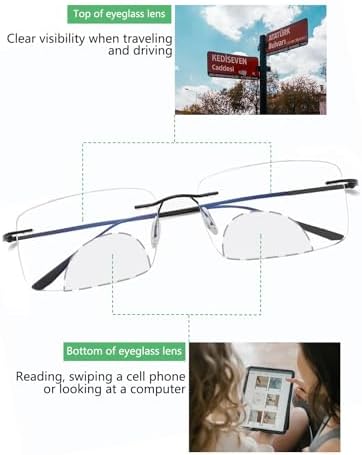 Photochromic Bifocal Reading Glasses For Men Women-Blue Light Protection,Fashion Frameless Readers Glasses UV400
