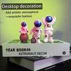 4PCS Astronaut Figurine, Blue Astronaut Figure Desktop Ornaments Resin Outer Space Birthday Cupcake Spaceman for Adult Party Funny Gift, 3PCS Astronaut and 1PCS Keychain, Desk Decor, Shelf Decor