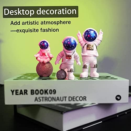 4PCS Astronaut Figurine, Blue Astronaut Figure Desktop Ornaments Resin Outer Space Birthday Cupcake Spaceman for Adult Party Funny Gift, 3PCS Astronaut and 1PCS Keychain, Desk Decor, Shelf Decor