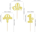 Ercadio 24 Pack Hot Air Balloon One Cupcake Toppers Gold Glitter Balloon One Cupcake Picks Balloon 1st Cupcake Picks for Hot Air Balloon Theme Birthday Baby Shower Party Decoration Supplies