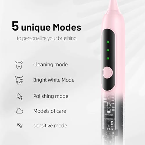 Adult Sonic Electric Toothbrush with 10 Brush Heads, Travel case, and wall Bracket, Suitable for Both Adults and Children, IPX8 Waterproof, USB Charging, 42000VPM, Pink