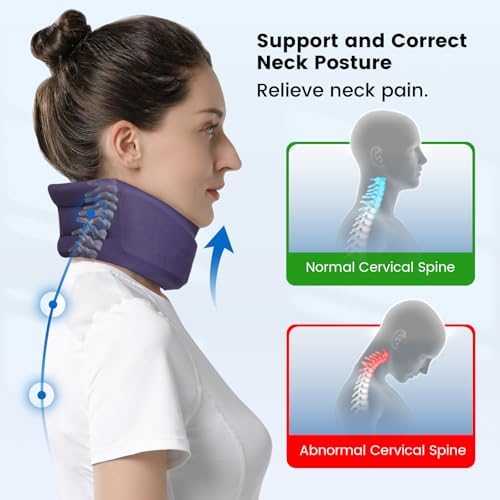 Velpeau Neck Brace for Neck Pain and Strong Support, Soft Cervical Collar for Sleeping Upright, Snoozing - Stabilizes & Relieves Pressure in Spine for Women & Men (Blue, M: 13.5-16.5" / 3" Depth)