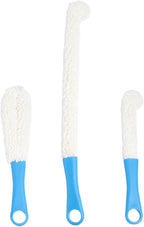 COLLBATH 3pcs Flexible Bending Cup and Bottle Cleaning Brush Durable Foam Brushes for Wine Goblet and Decanter Home Use Blue White