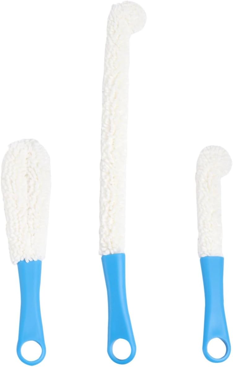 COLLBATH 3pcs Flexible Bending Cup and Bottle Cleaning Brush Durable Foam Brushes for Wine Goblet and Decanter Home Use Blue White