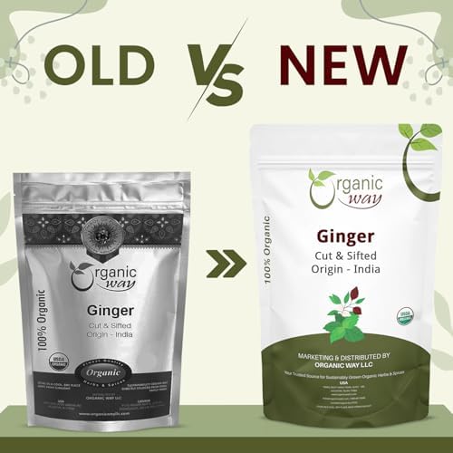 Organic Way Ginger Root Cut & Sifted (Zingiber officinale) - Herbal Tea | Kosher & USDA Certified | Vegan, Non-GMO & Gluten Free | Tested for Heavy Metal and Purity | 100% Raw from India (1LB -16Oz)