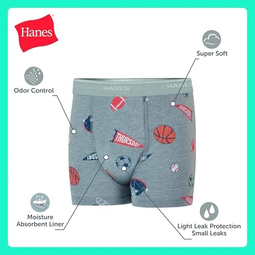Hanes Boys' Potty Training Underwear, Light Leaks Toddler Cotton Briefs and Boxer Briefs, Multi-pack