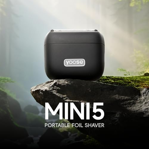 yoose MINI 5 Foil Shaver, Portable Electric Razor for Men, Magnetic 5-Blade Cutting Head, IPX7 Waterproof, USB-C Rechargeable, 90 Min Cordless Dry Shave, Electric Shaver with Pouch, Black