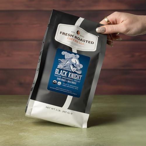 Fresh Roasted Coffee, Organic Black Knight Water-Processed Decaf | USDA, Kosher | Dark Roast 2 lb (32 oz) Whole Bean
