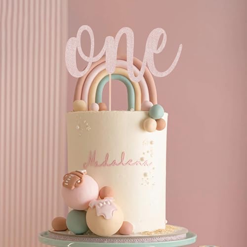 One Cake Topper - Rose Gold Glitter 1st Birthday Cake Decorating Supplies for Boys or Girls, First Birthday Cake Topper for Baby Shower 1st Birthday Party Supplies Photo Booth Props