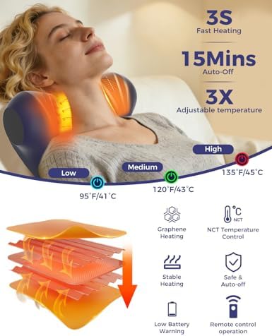 Heated Neck Stretcher for Pain Relief,Cervical Traction Device,3 Vibration Modes Portable Wireless Neck and Shoulder Relaxer Hump Corrector Pillow for TMJ Pain Relief and Cervical Spine Alignment