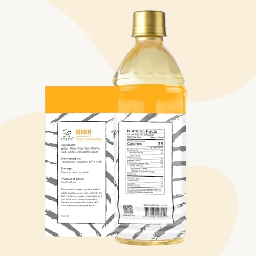 Soeos Mirin, Japanese Cooking Wine, 16.9 fl oz, Authentic Natural Sugar Sweet Rice Cooking Wine for Cooking, Condiments, Japanese Seasoning Sauces