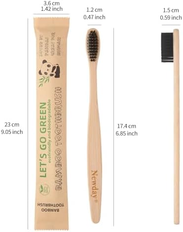 Newday 100 Pack Bamboo Toothbrushes Bulk, Individually Wrapped, BPA Free Soft Bristles Toothbrush, Recycled Packaging, Biodegradable ECO Friendly Toothbrushes for Home Hotel Travel (Black)