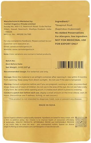 CARMEL ORGANICS Soapnut/Aritha/Reetha Powder (8 Oz or 227 Grams) for hair care | Natural | No Added Preservatives and Additives | Sapindus Mukorossi Powder