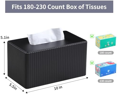 Extra Large Tissue Box Cover for Standard Size 180 to 230 Count Box of Tissues, PU Leather Rectangle Tissue Holder with Magnetic Closure (Black)