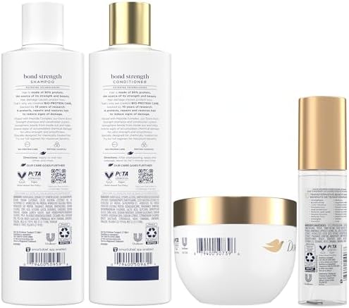 Dove Bond Strength, Damage Therapy System – Shampoo, Conditioner, 10-in-1 Shield Serum & Peptide Mask, Hair Repair Treatment, Anti-Frizz (4 Piece Set)