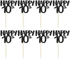 Gyufise 24 Pack Happy 10th Cupcake Toppers Black Number 10 Cupcake Picks for 10th Birthday Celebrating Wedding Anniversary Party Cake Decorations Supplies