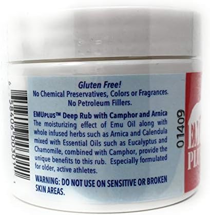 Montana Emu Ranch - EMUPlus Deep Rub with Camphor and Arnica 2 Ounce Jar - Made with 100% Pure Emu Oil - Formulated for Older, Active Athletes