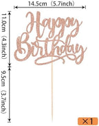 Rsstarxi 1 Pack Happy Birthday Cake Topper Glitter Birthday Celebration Cake Pick for Baby Shower Kids Boys Girls Happy Birthday Party Cake Decorations Supplies Rose Gold
