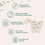 Pure Vitamin C 2,000mg, 240 Veggie Capsules | Highly Bioavailable Fat & Water Soluble Forms | Max Potency | Antioxidant & Immune Support Supplement | Easily Absorbed, Non-GMO, Filler Free