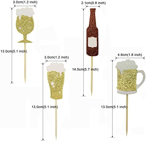 Morndew 24 PCS Goblet Beer Glass Champagne Cheers Cupcake Toppers for Festival New Year Party Celebration Party Birthday Party Wedding Party Decorations
