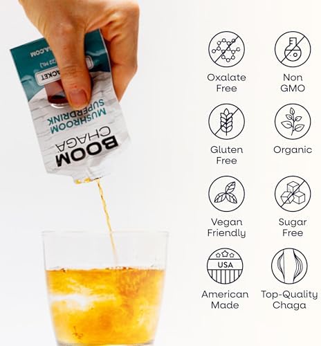Mushroom Superdrink | Chaga Mushroom Extract Liquid Concentrate with Antioxidants for Immunity Boost, Beta-Glucans for Heart Health, Oxalate-Free, 31 Single-Serving Packets